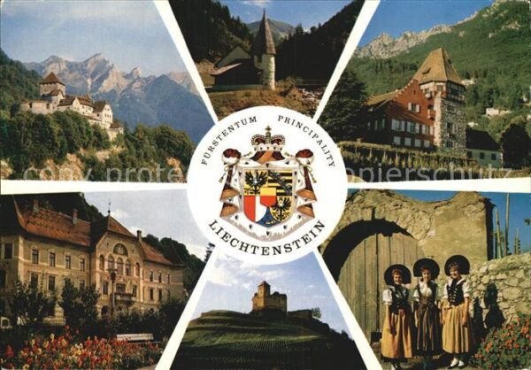Liechtenstein  Staatswappen Schloss Vaduz Kapelle Steg