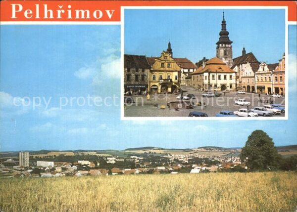 Pelhrimov Pilgram Ortspartie mit Kirche