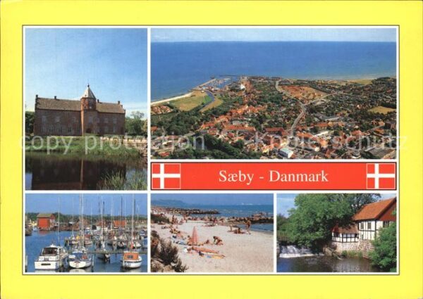Saeby Schloss Fliegeraufnahme Hafen Strand Mü