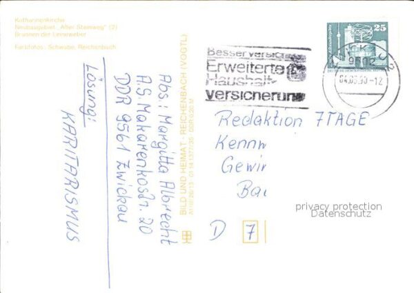 Zwickau Sachsen Katharinenkirche Brunnen Leineweber Neu – Bild 2