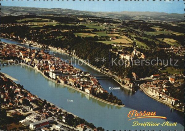 Passau Fliegeraufnahme Drei-Flüsse-Stadt Donau