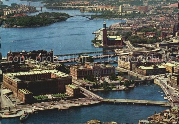Stockholm Fliegeraufnahme Slottet och Stadshuse