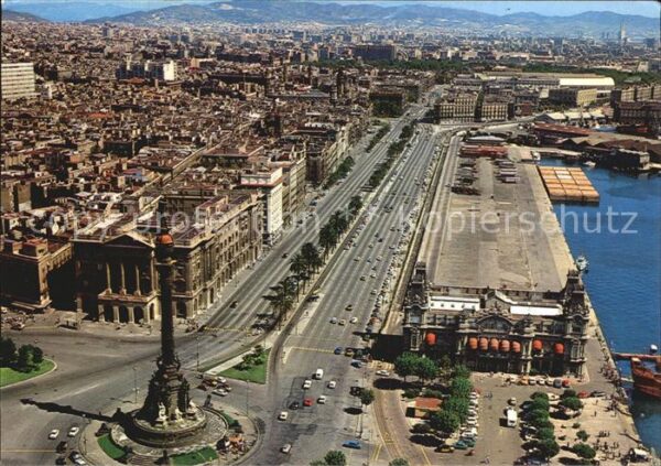 Barcelona Cataluna Paseo y Monumento a Colon Vista aerea