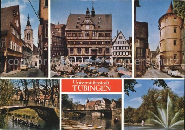 Tuebingen Kirche Markt Turm Neckarbrücke Fontäne