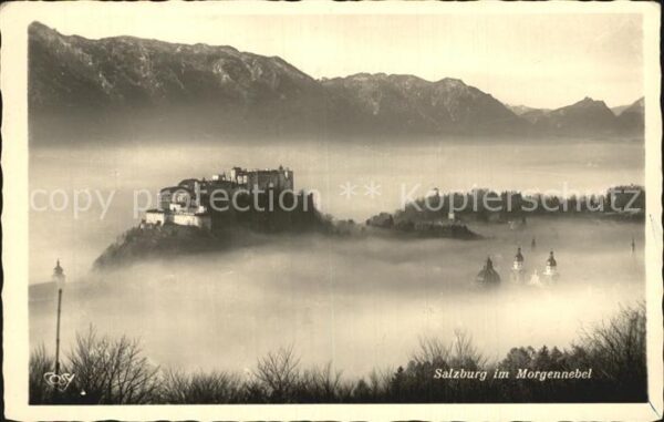 Salzburg Oesterreich Panorama im Morgennebel