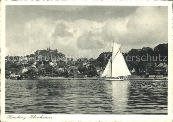 Blankenese Hamburg Ansicht von der Elbe aus Segeln Kupfert