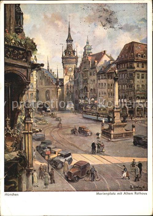 Muenchen Marienplatz mit altem Rathaus