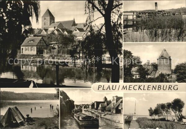 Plau Mecklenburg Teilansicht Plauer See Strand Frachter