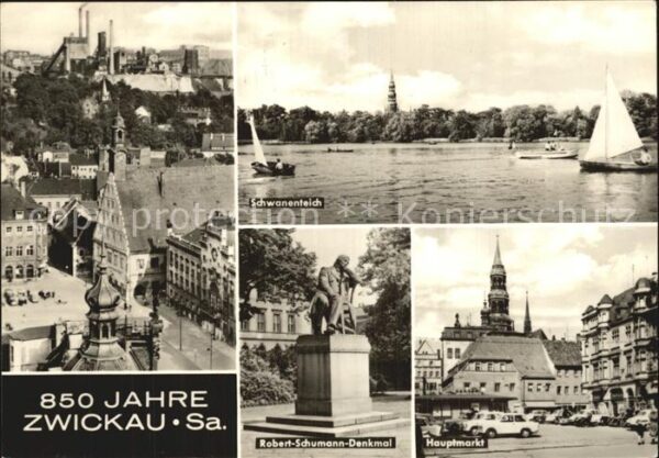Zwickau Sachsen Teilansicht Schwanenteich Rober Schuman