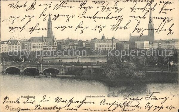 Hamburg Alster Lombardsbrücke mit Stadt
