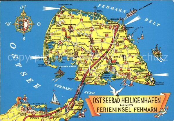 Heiligenhafen Ostseebad Panoramakarte mit Insel Fehmarn
