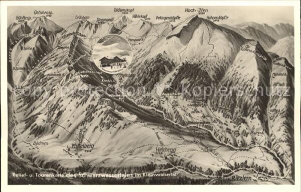 Schwarzwassertal Oesterreich Panoramakarte im Kleinwalsertal