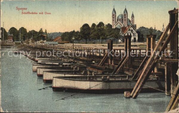 Speyer Rhein Schiffbrücke mit Dom