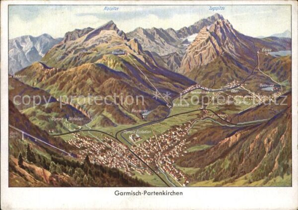Garmisch-Partenkirchen Panoramakarte mit Zugspitze