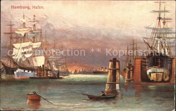 Segelschiffe Hamburg Hafen Dock Künstlerkarte