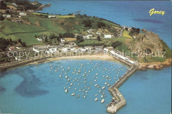 Gorey Jersey Harbour and Mont Orgueil Castle aerial