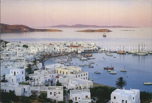 Mykonos Kykladeninsel Aegaeis Panorama Hafen Küste Insel