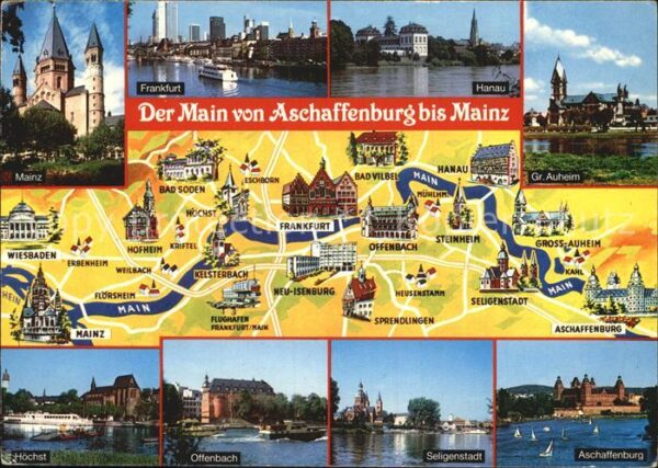 Aschaffenburg Main Städtekarte Mainz Auheim Höchst Offenba