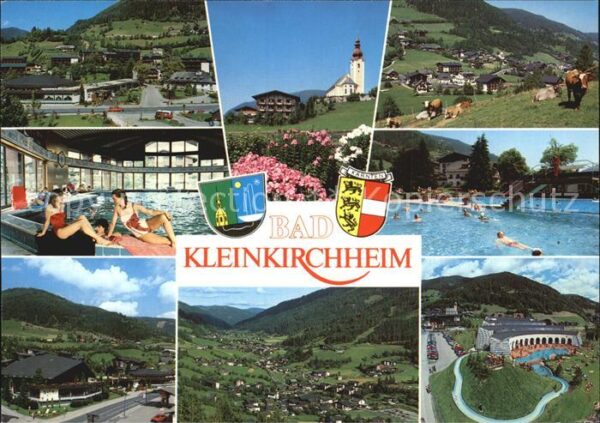 Bad Kleinkirchheim Kaernten Teilansichten Kirche Hallen und Freibad