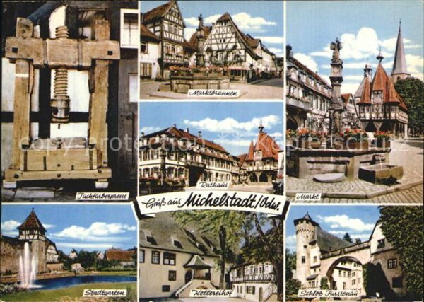 Michelstadt Tuchfärberpresse Marktbrunnen Rathaus M
