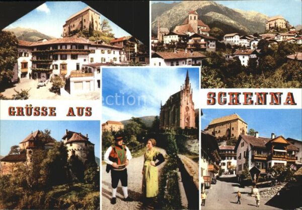 Schenna Meran Schloss Dorfpartie Trachtenpärchen