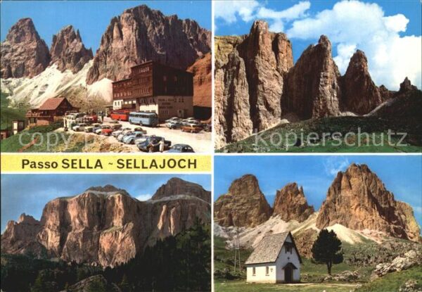 Sellajoch Sella Turm und Sella Gruppe mit Langkof