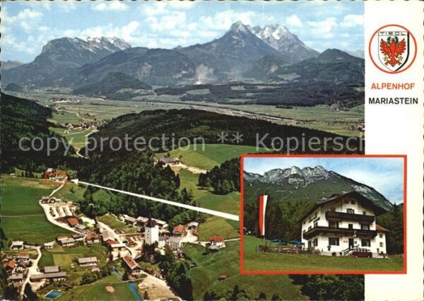 Mariastein Tirol Fliegeraufnahme mit Gasthof Pension Alp