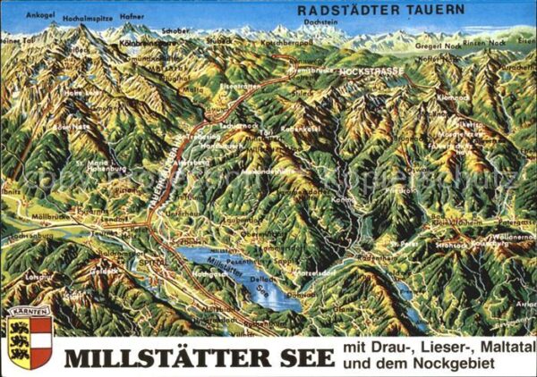Millstatt Millstaettersee mit Drau Lieser Maltatal und Nockgebiet