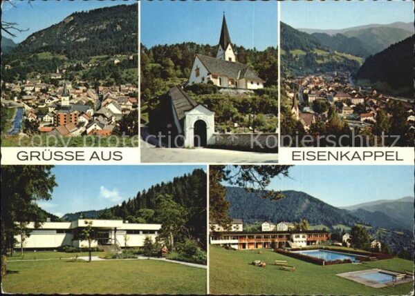 Eisenkappel-Vellach Stadtblick Kirche Schwimmbad