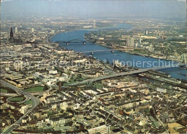 Koeln Rhein Rheinblick mit Dom und Severinsbrücke D