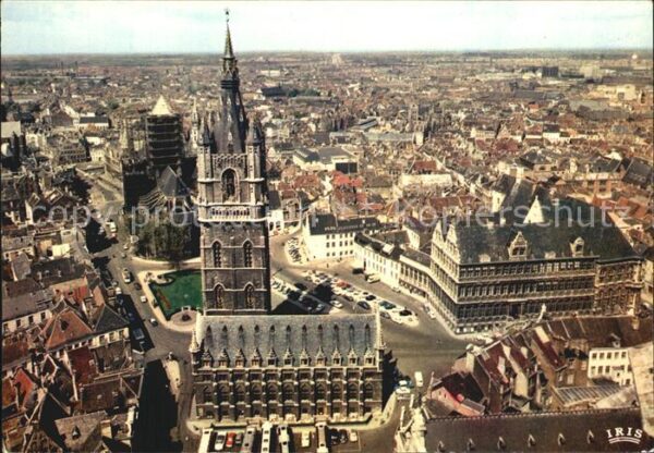 Gent Gand Flandre Beffroi et Eglise Saint Nicolas vue aer