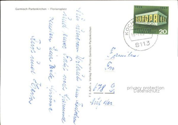 Garmisch-Partenkirchen Floriansplatz Brunnen Kirche Alpenblick – Bild 2