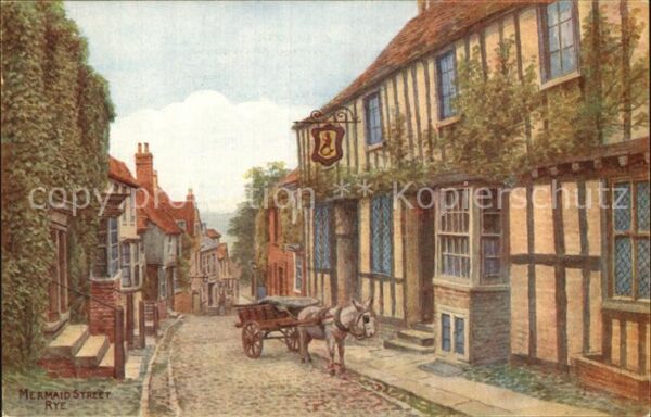 Rye East Sussex Mermaid Street Künstlerkarte