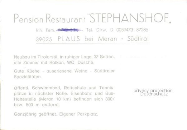 Plaus Meran Pension Restaurant Stephanshof – Bild 2