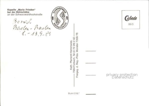Schwarzwaldhochstrasse Kapelle Maria Frieden – Bild 2