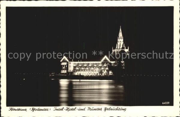 Konstanz Bodensee Insel-Hotel und Münster bei Nacht