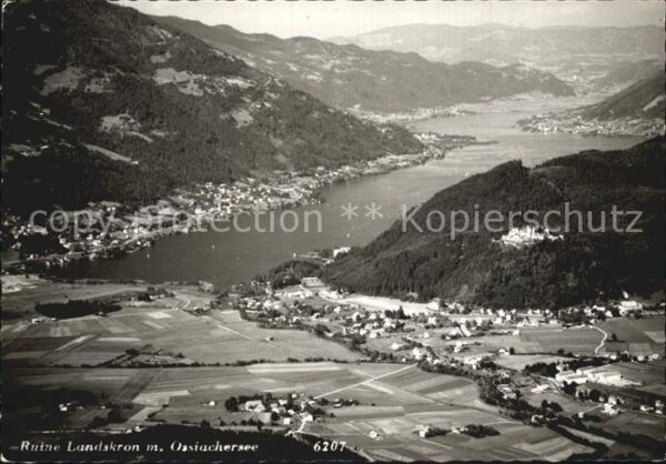Ossiachersee Fliegeraufnahme mit Ruine Landskron