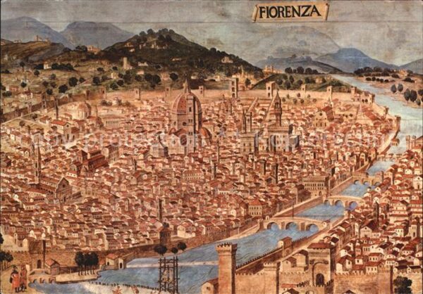 Firenze Florenz Künstlerkarte Brücken und Altstadt