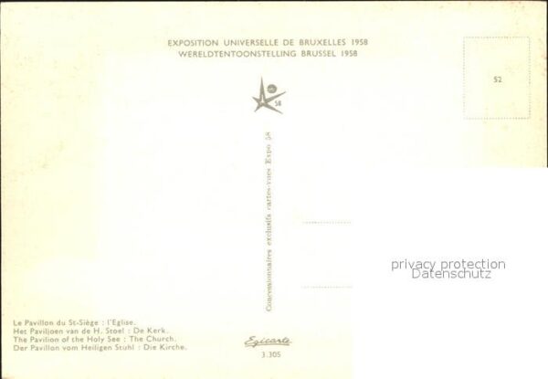 Exposition Universelle Bruxelles 1958 Pavillon du St.-Siege Eglise – Bild 2