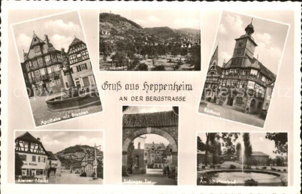 Heppenheim Bergstrasse Apotheke Brunnen Panorama Rathaus Klein