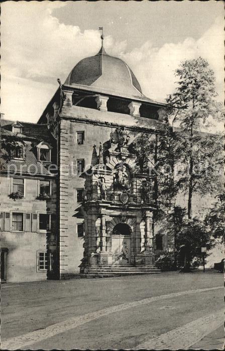 Kulmbach Plassenburg Burgtor mit Markgraf Christ