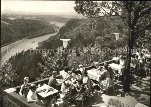Rathen Saechsische Schweiz Bastei Terrasse Blick nach Wehlen Elbsa
