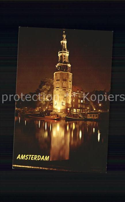 Amsterdam Niederlande Montelbaanstoren Turm Nachtaufnahme