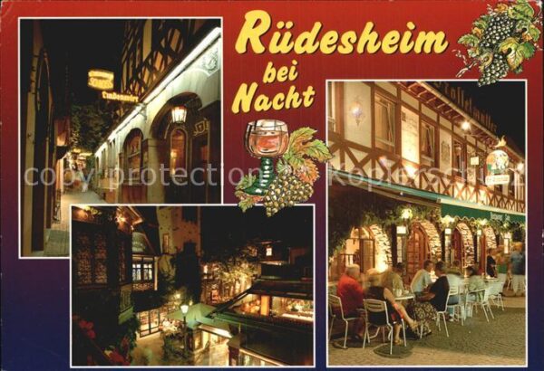 Ruedesheim Rhein Innenstadt bei Nacht Strassencafe Resta