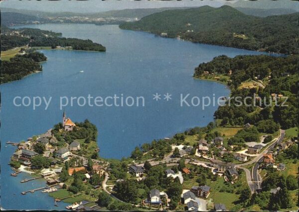 Maria Woerth Woerthersee mit Blick nach Klagenfurt Fliegeraufnah