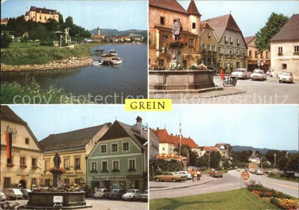 Grein Donau Oberoesterreich Greinburg Marktplatz Brunnen Hauptstras