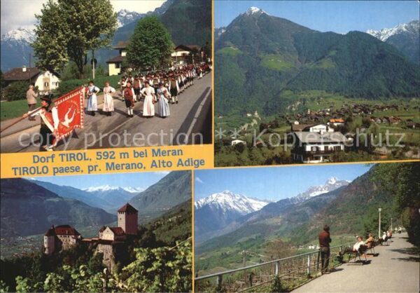Dorf Tirol Burg Panorama Festumzug