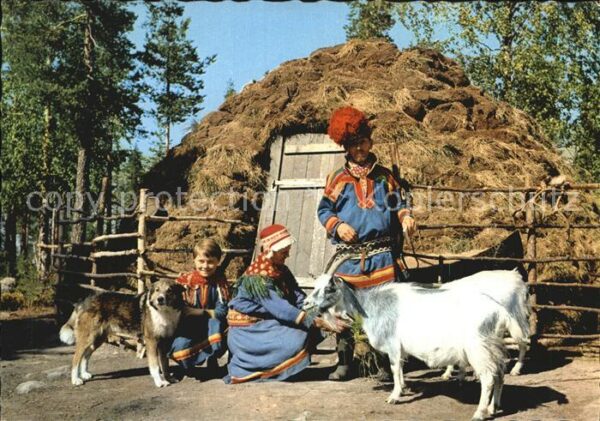 Trachten Schweden Samefamilj Hund Ziege