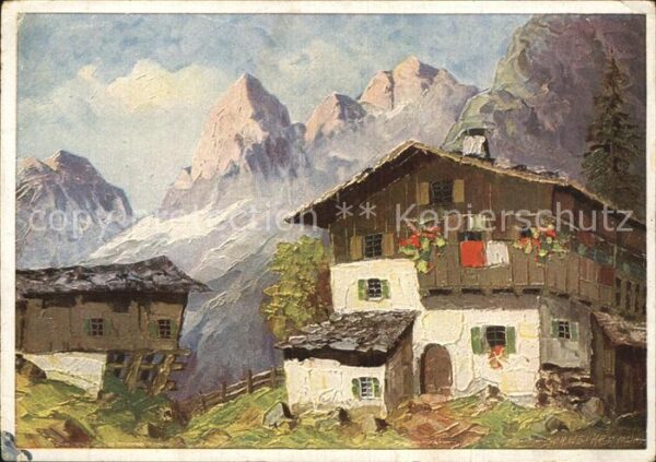 Kuenstlerkarte J. Hecker Berghaus Berge Natur