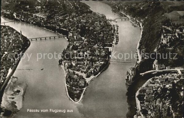 Passau Zusammenfluss von Inn Donau Ilz Flieger